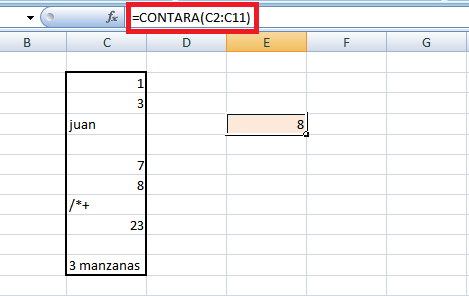función contara en Excel