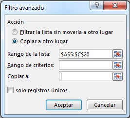 opciones de filtro avanzado en excel