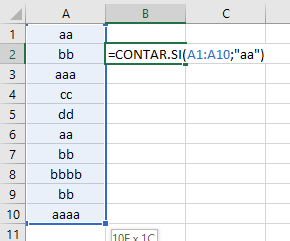 función contar si excel igual a 