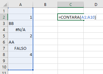 función contar a excel