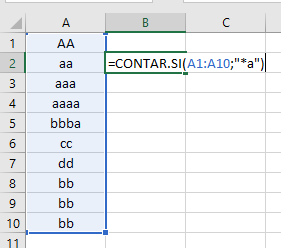 función contar si que contenga